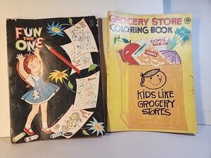 Lot of 2 Vintage Coloring Books Grocery Store/Fun For One